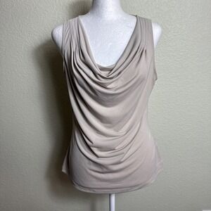 Calvin Klein Women's Top Blouse Tank Sleeveless Beige Size S Cami Cowl-Neck